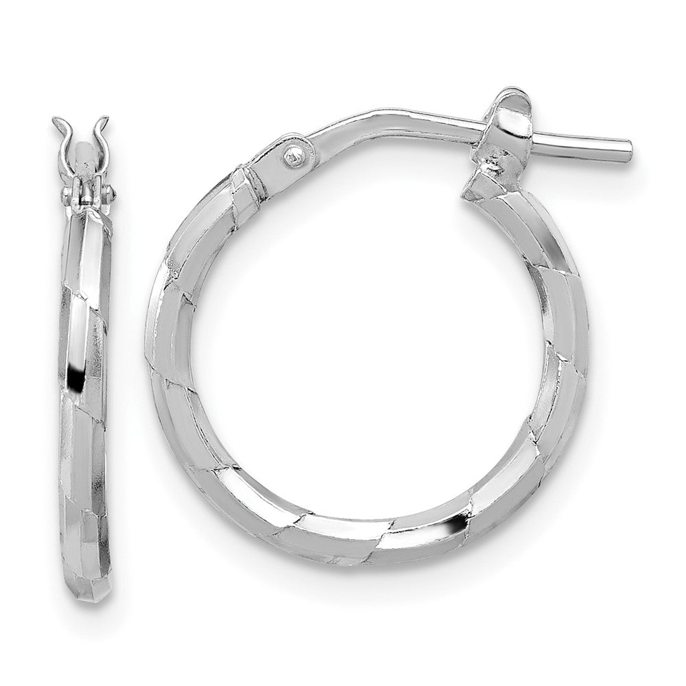 Sterling Silver Rhodium-Plated Polished Textured 1.60mm Hoop Earrings