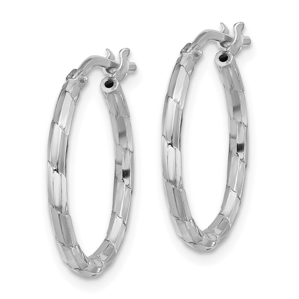 Sterling Silver Rhodium-Plated Polished Textured 1.60mm Hoop Earrings