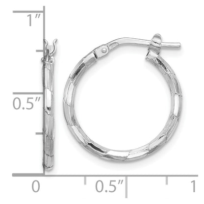 Sterling Silver Rhodium-Plated Polished Textured 1.60mm Hoop Earrings