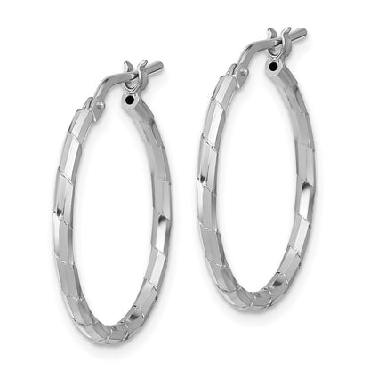 Sterling Silver Rhodium-Plated Polished Textured 1.60mm Hoop Earrings