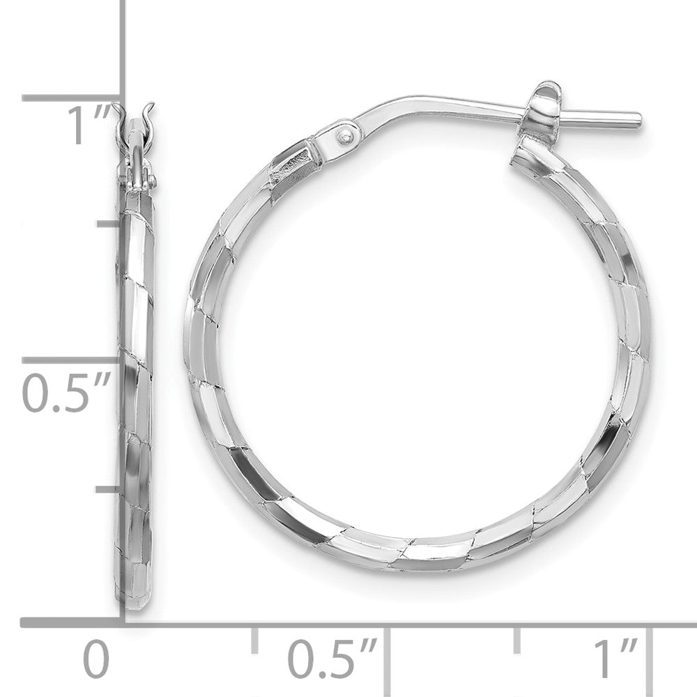 Sterling Silver Rhodium-Plated Polished Textured 1.60mm Hoop Earrings