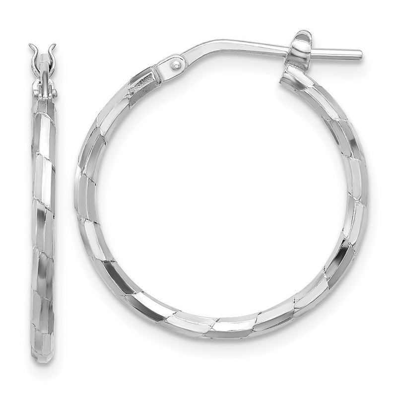 Sterling Silver Rhodium-Plated Polished Textured 1.60mm Hoop Earrings