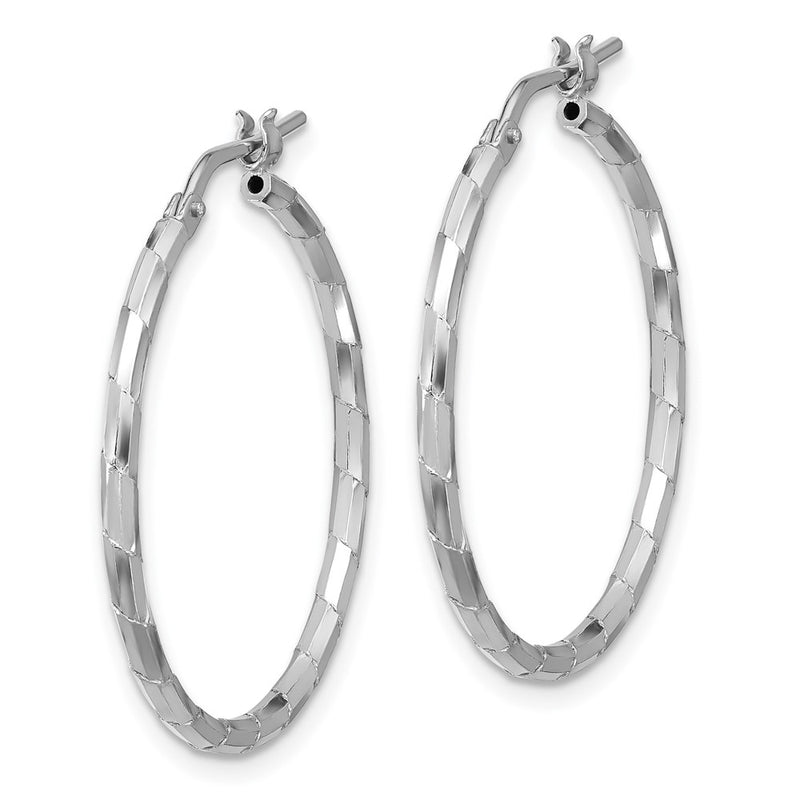 Sterling Silver Rhodium-Plated Polished Textured 1.60mm Hoop Earrings