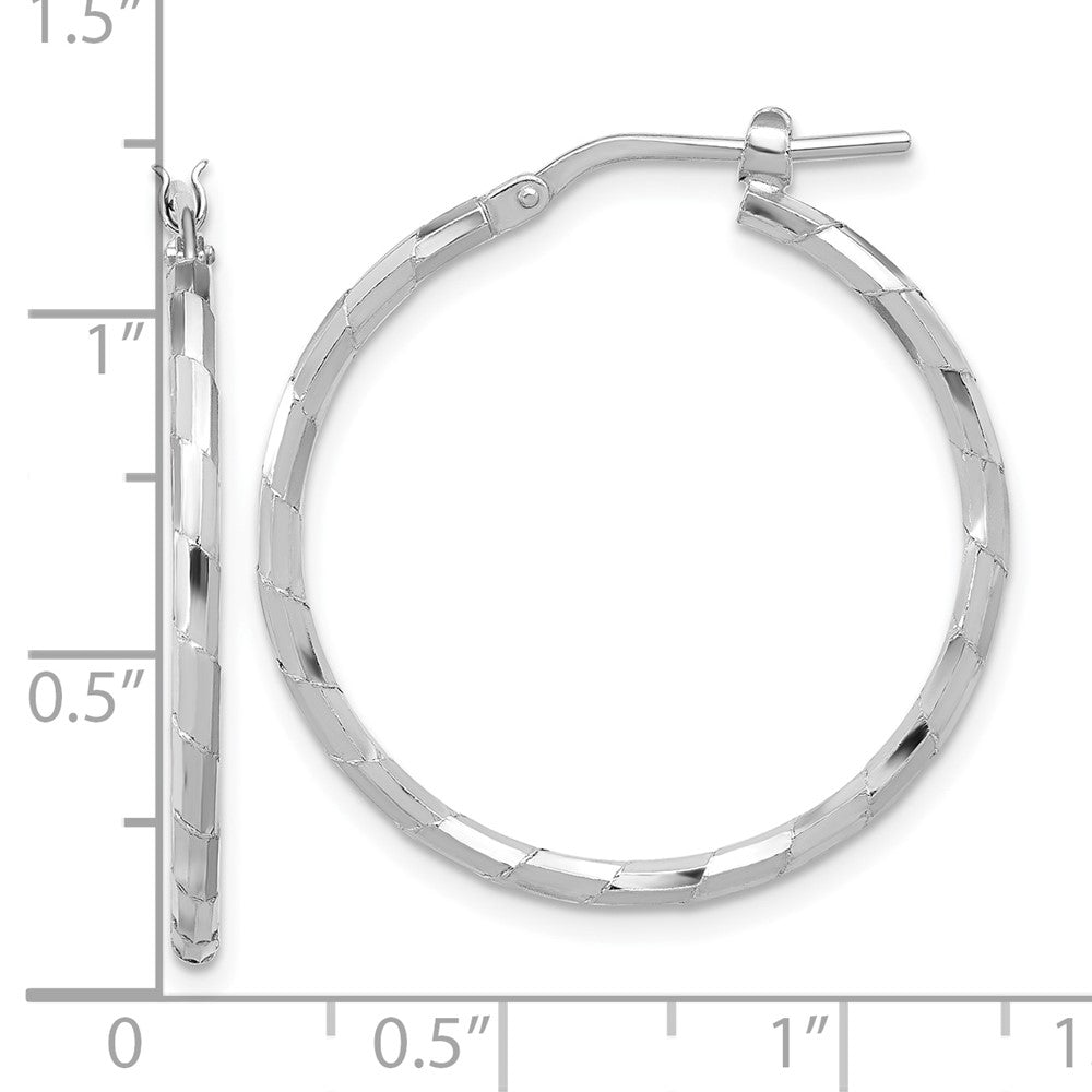 Sterling Silver Rhodium-Plated Polished Textured 1.60mm Hoop Earrings