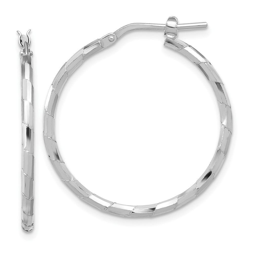 Sterling Silver Rhodium-Plated Polished Textured 1.60mm Hoop Earrings