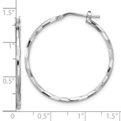 Sterling Silver Rhodium-Plated Polished Textured 1.60mm Hoop Earrings