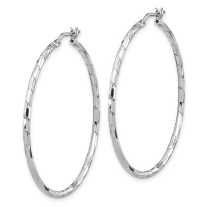 Sterling Silver Rhodium-Plated Polished Textured 1.60mm Hoop Earrings