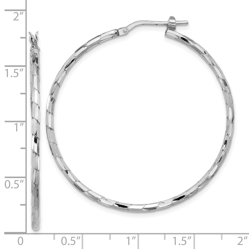 Sterling Silver Rhodium-Plated Polished Textured 1.60mm Hoop Earrings