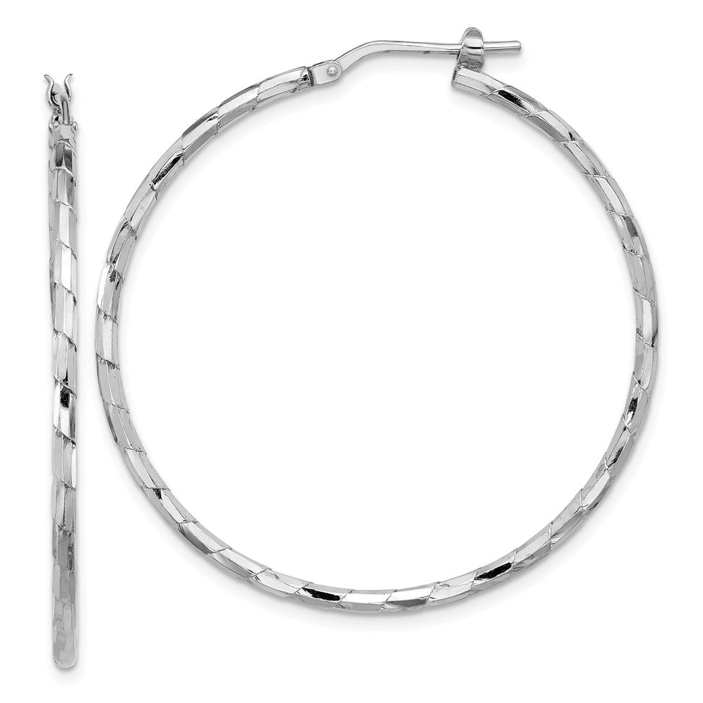 Sterling Silver Rhodium-Plated Polished Textured 1.60mm Hoop Earrings