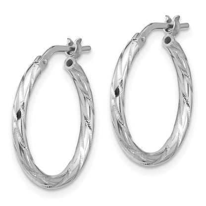 Sterling Silver Rhodium-Plated Polished Diamond-Cut 2.00mm Hoop Earrings