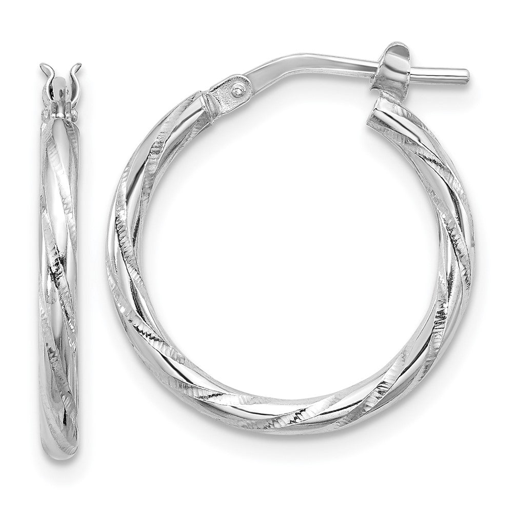 Sterling Silver Rhodium-Plated Polished Diamond-Cut 2.00mm Hoop Earrings