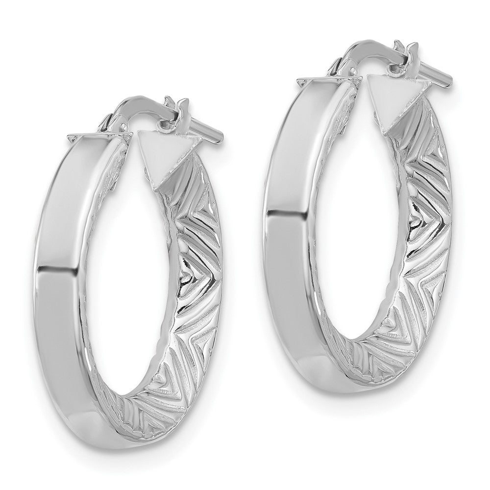 Sterling Silver Rhodium-Plated Polished and Textured Hoop Earrings