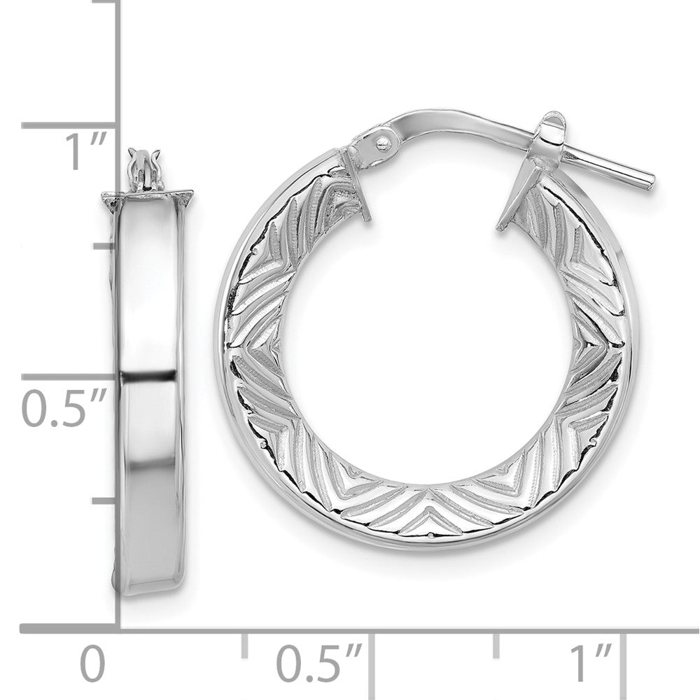 Sterling Silver Rhodium-Plated Polished and Textured Hoop Earrings