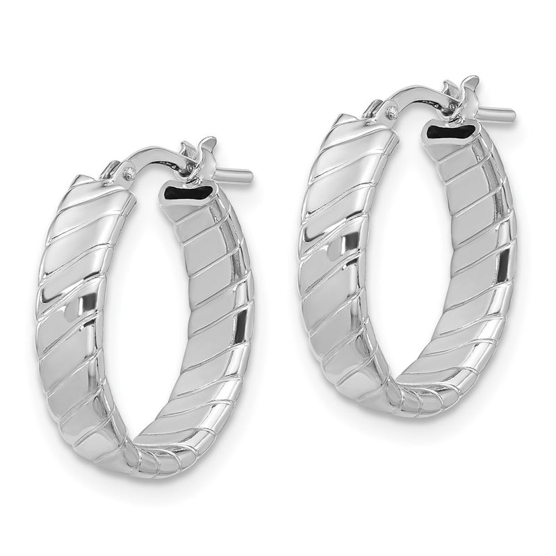 Sterling Silver Rhodium-Plated Polished and Textured Hoop Earrings