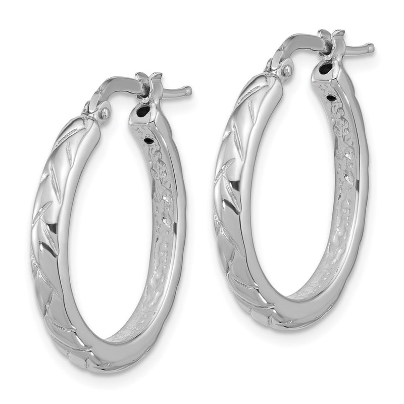 Sterling Silver Rhodium-Plated Polished and Textured Hoop Earrings