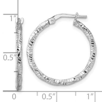 Sterling Silver Rhodium-Plated Polished Diamond-Cut Twist 2mm Hoop Earrings