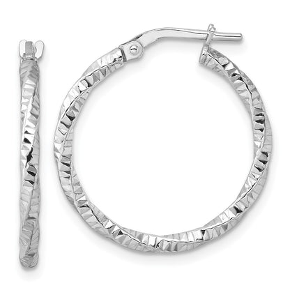 Sterling Silver Rhodium-Plated Polished Diamond-Cut Twist 2mm Hoop Earrings