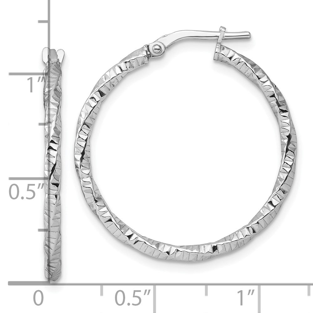 Sterling Silver Rhodium-Plated Polished Diamond-Cut Twist 2mm Hoop Earrings