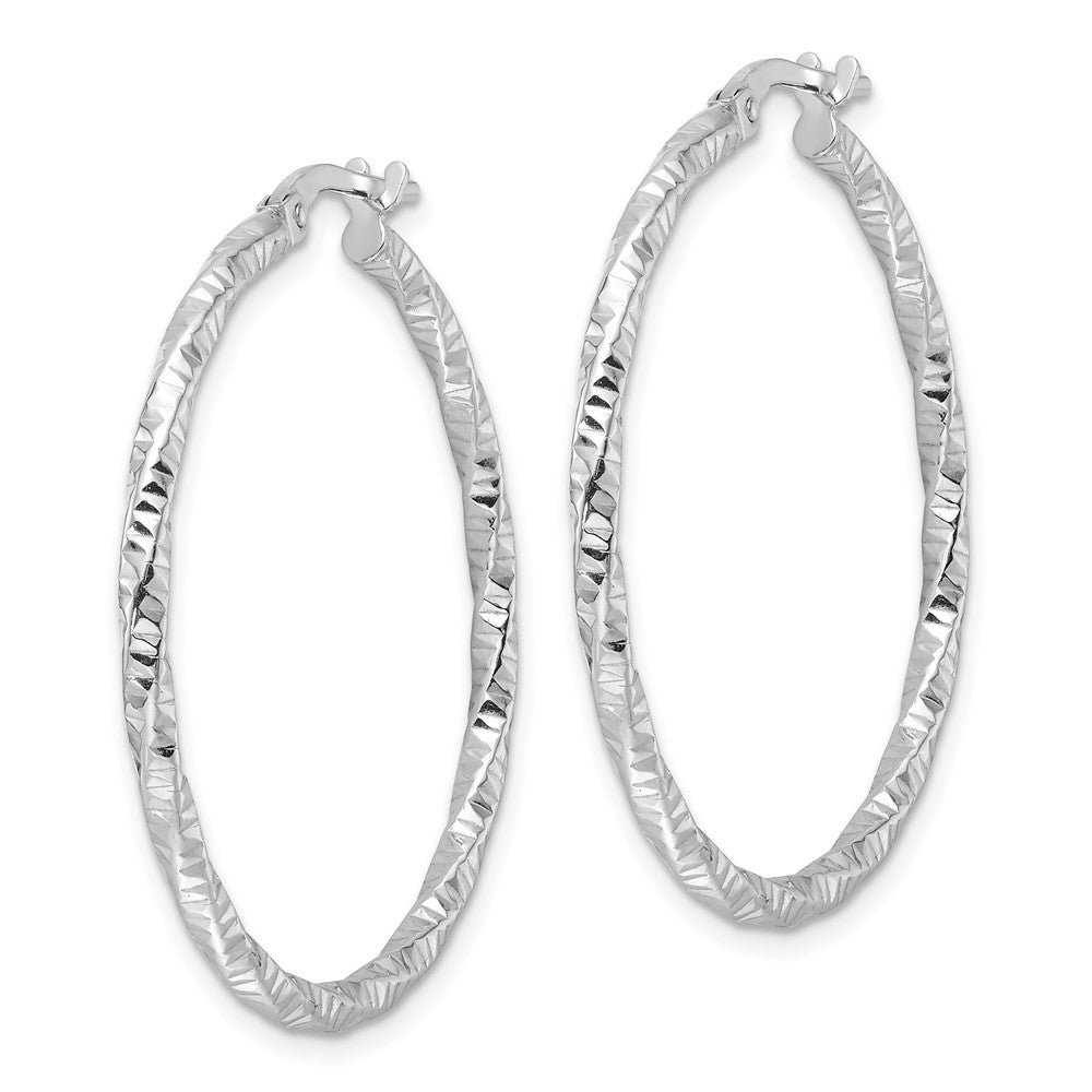 Sterling Silver Rhodium-Plated Polished Diamond-Cut Twist 2mm Hoop Earrings