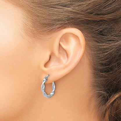 Sterling Silver Rhodium-Plated Polished & Textured Twisted Hoop Earrings