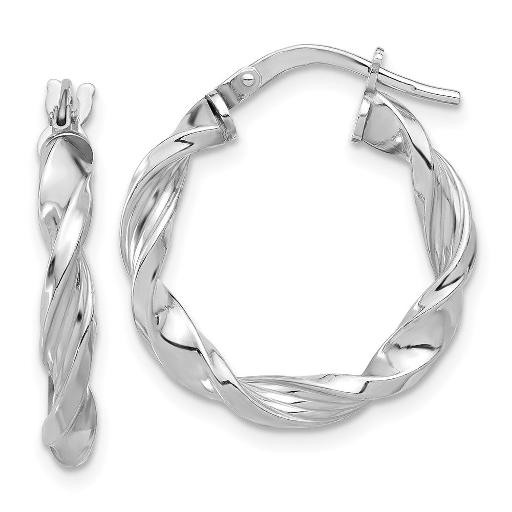 Sterling Silver Rhodium-Plated Polished & Textured Twisted Hoop Earrings