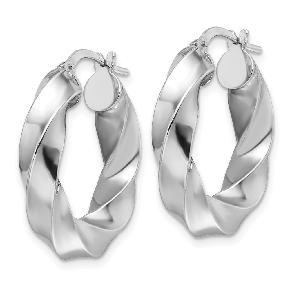 Sterling Silver Rhodium Plated Polished 5.25mm Hollow Twisted Hoop Earrings