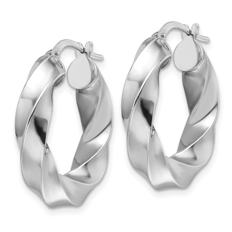 Sterling Silver Rhodium Plated Polished 5.25mm Hollow Twisted Hoop Earrings