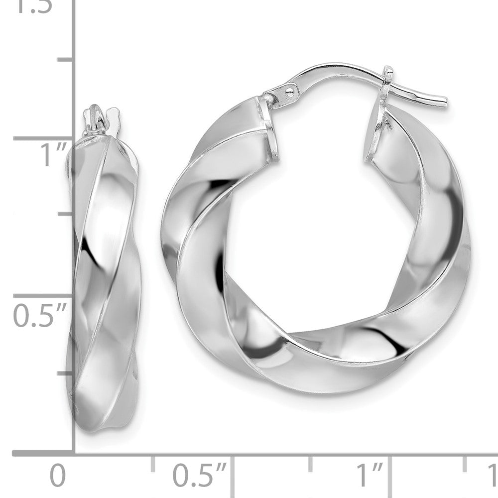 Sterling Silver Rhodium Plated Polished 5.25mm Hollow Twisted Hoop Earrings