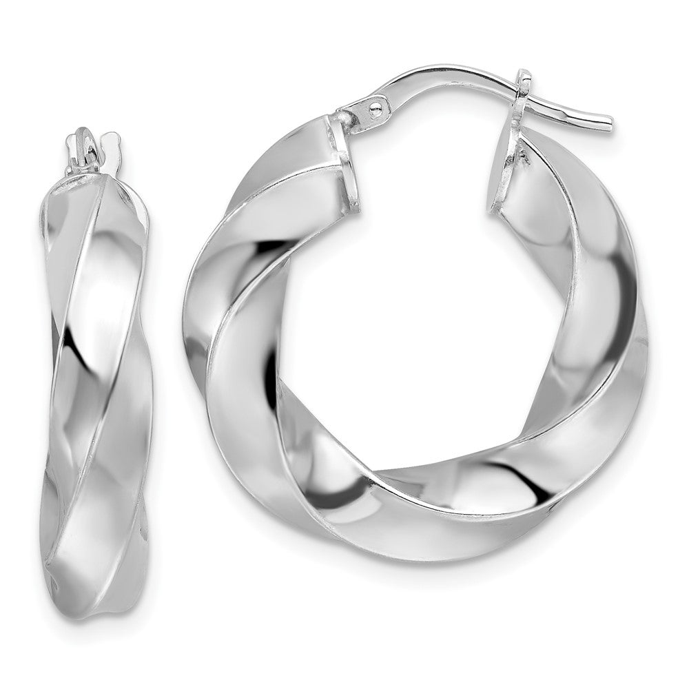 Sterling Silver Rhodium Plated Polished 5.25mm Hollow Twisted Hoop Earrings