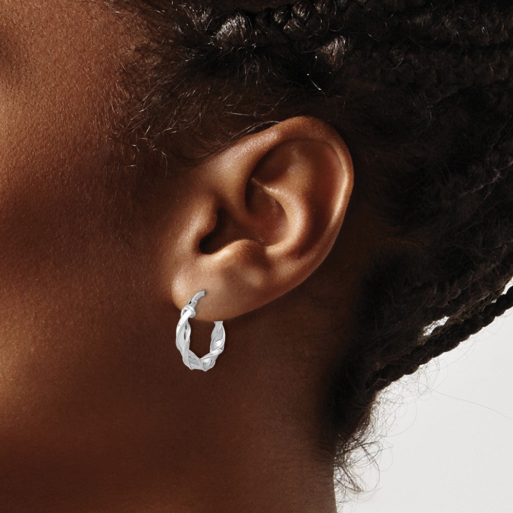 Sterling Silver Rhodium-Plated Polished Twisted Hoop Earrings