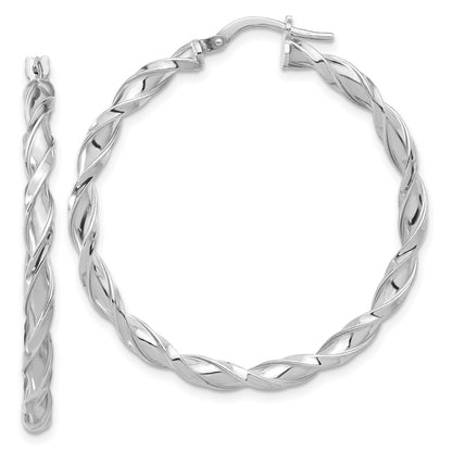 Sterling Silver Rhodium-Plated Polished Twisted Hoop Earrings