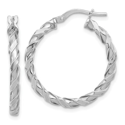Sterling Silver Rhodium-Plated Polished Twisted Hoop Earrings