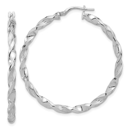 Sterling Silver Rhodium-Plated Polished & Textured Twisted Hoop Earrings