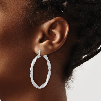 Sterling Silver Rhodium-Plated Textured 3.7mm Twisted Hoop Earrings