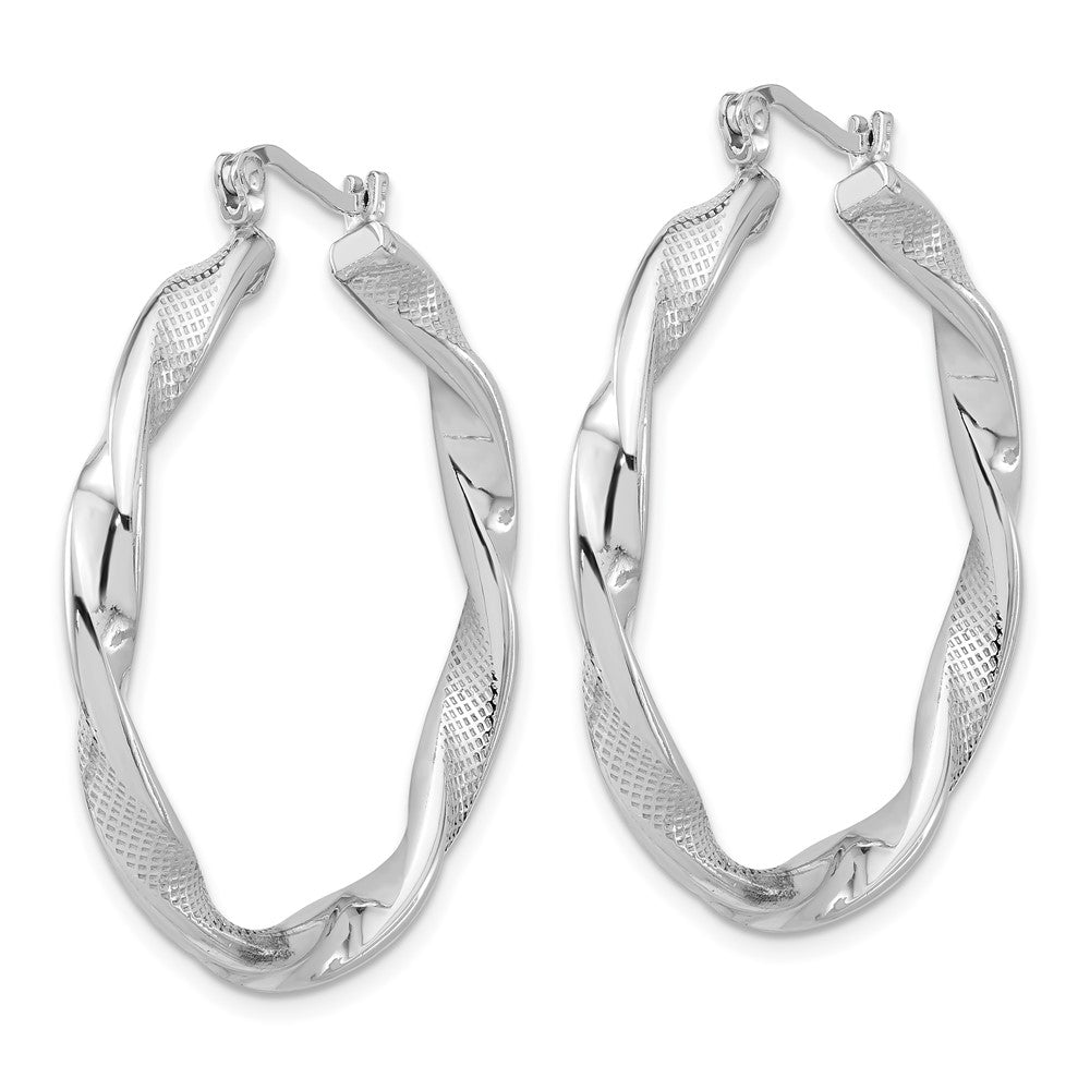 Sterling Silver Rhodium-Plated Textured 3.7mm Twisted Hoop Earrings