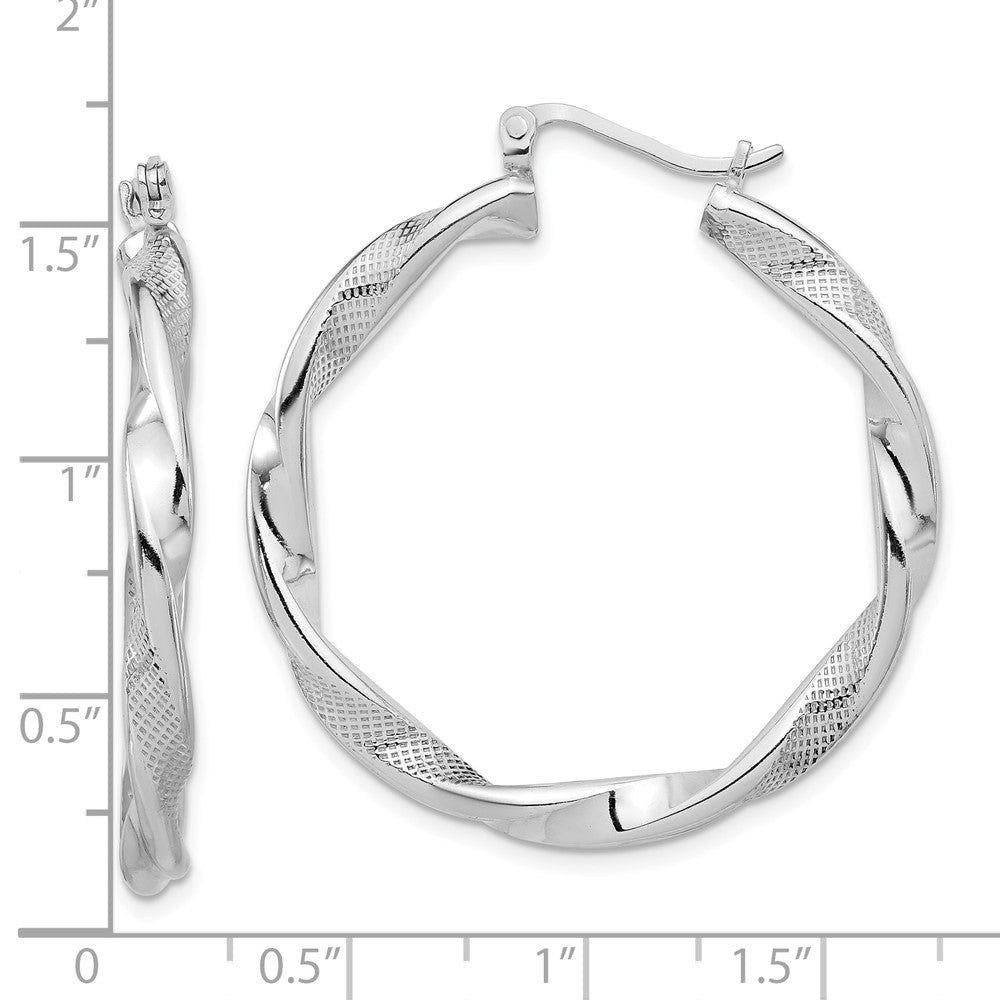 Sterling Silver Rhodium-Plated Textured 3.7mm Twisted Hoop Earrings