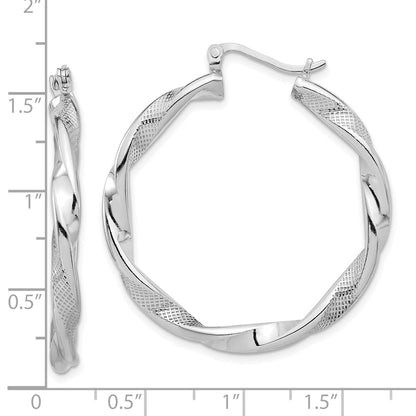 Sterling Silver Rhodium-Plated Textured 3.7mm Twisted Hoop Earrings