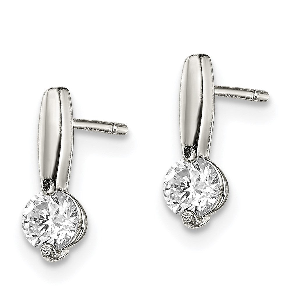 Sterling Silver Polished Cz Drop Post Earrings