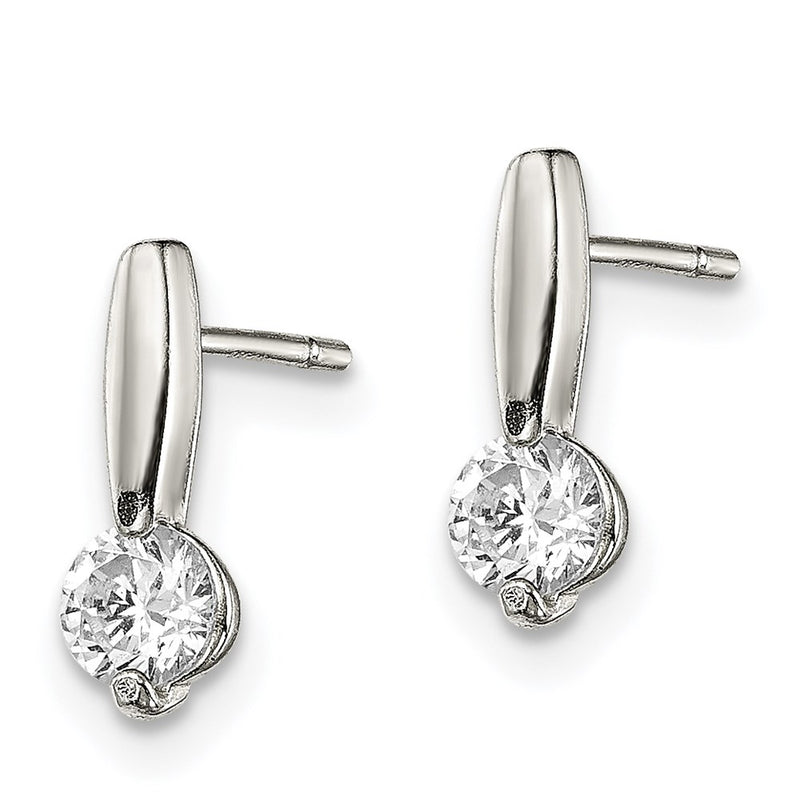 Sterling Silver Polished Cz Drop Post Earrings