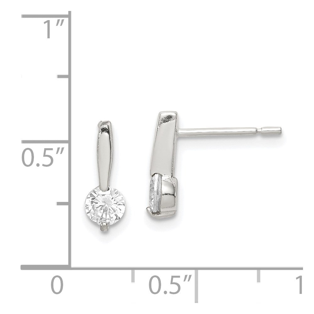 Sterling Silver Polished Cz Drop Post Earrings