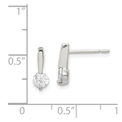 Sterling Silver Polished Cz Drop Post Earrings