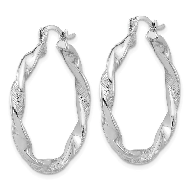 Sterling Silver Rhodium-Plated Textured 3.7mm Twisted Hoop Earrings