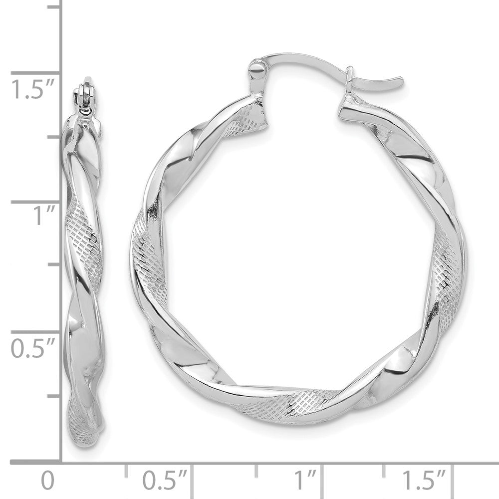 Sterling Silver Rhodium-Plated Textured 3.7mm Twisted Hoop Earrings