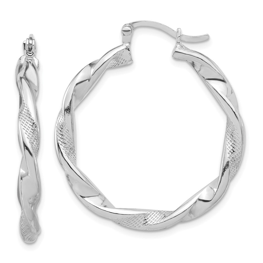 Sterling Silver Rhodium-Plated Textured 3.7mm Twisted Hoop Earrings