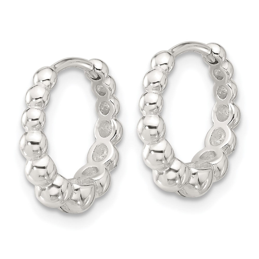 Sterling Silver E-Coated Beaded Hinged Hoop Earrings