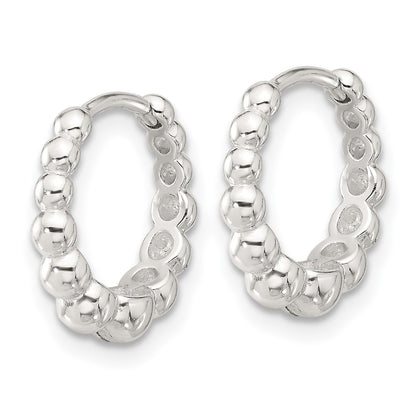 Sterling Silver E-Coated Beaded Hinged Hoop Earrings