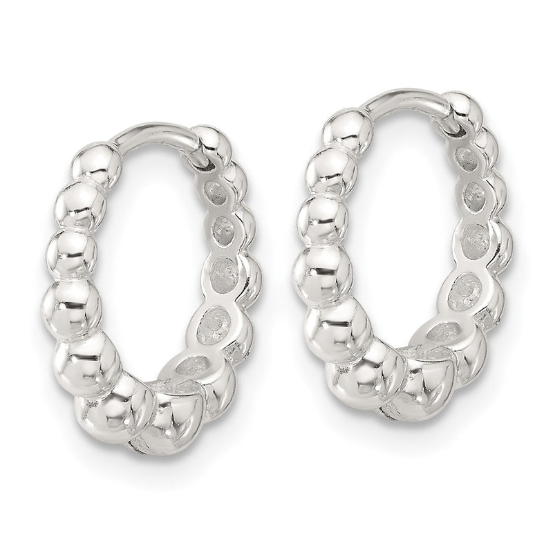Sterling Silver E-Coated Beaded Hinged Hoop Earrings