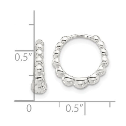 Sterling Silver E-Coated Beaded Hinged Hoop Earrings