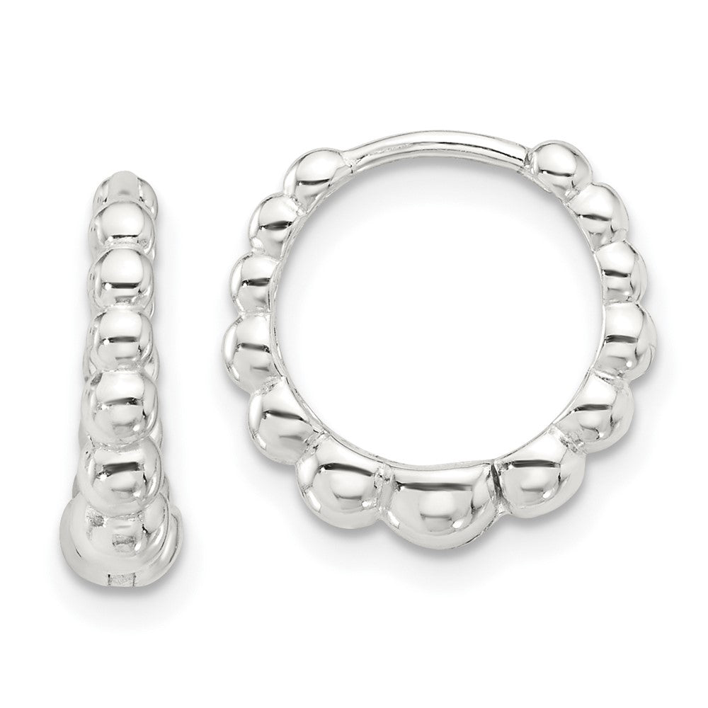 Sterling Silver E-Coated Beaded Hinged Hoop Earrings