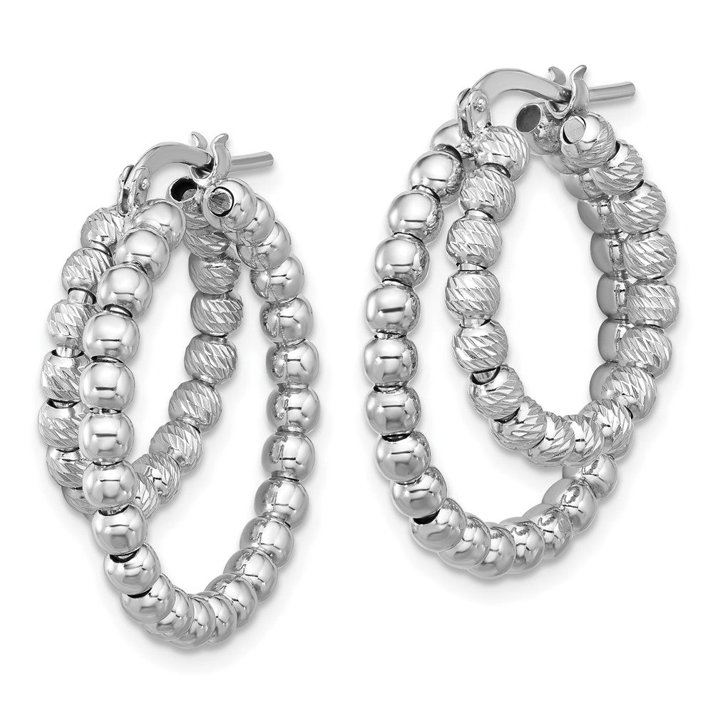 Sterling Silver Rhodium Plated D/c Beaded Double Hoop Earrings